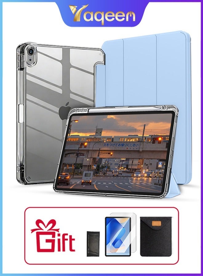 جراب لجهاز iPad Air مقاس 11 بوصة M3 2025/جراب لجهاز iPad Air مقاس 11 بوصة M2 2024 و iPad Air 5 مقاس 10.9 بوصة 2022/Air 4 مقاس 10.9 بوصة 2020 من GeniPad، غطاء خلفي شفاف مع فتحة للقلم، مقاوم للصدمات، حامل ثلاثي الطي، حامل شفاف رفيع، خاصية التشغيل/الإيقاف التلقائي، غطاء لجهاز iPad Air الجيل الخامس/الرابع مقاس 10.9 بوصة 2022/2020، وجهاز iPad Air الجيل السادس/السابع مقاس 11 بوصة 2025/2024 - Image 1